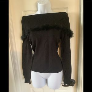 B Moss Faux fur trim off shoulder sweater